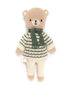 Bear Striped Sweater + Scarf In Green -LITTLE Baby Gear little tun tun bear stripped sweater scarf in green 49756313059620