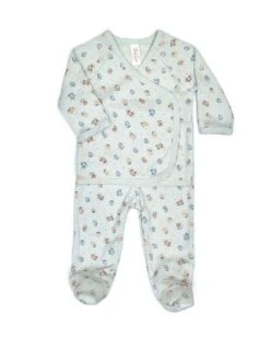 Pointelle Kimono Set In Light Blue Flowers