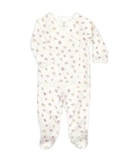 Pointelle Kimono Set In Natural Flowers