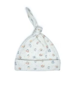Pointelle Knot Hat In Light Blue Flowers
