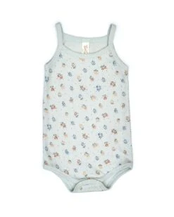 Pointelle Tank Onesie In Light Blue Flowers