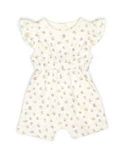 Ruffle Romper In Natural Flowers