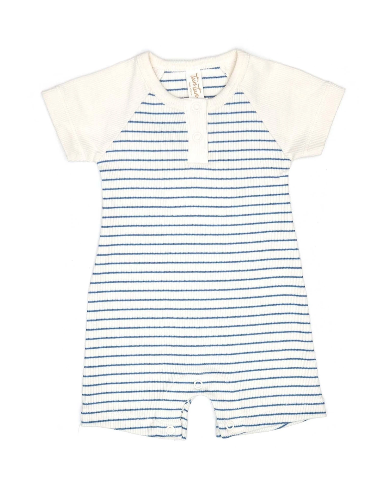 Short Sleeve Romper In Blue Heaven Stripes 3 Short Sleeve Romper In Blue Heaven Stripes